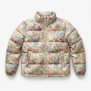 Chaqueta Acolchada con Estampado Floral, Cuello Alto, Corte Regular, Abrigo Grueso de Invierno, Relleno de Poliéster, Resistente al Viento, Estilo Casual - Product Image 1