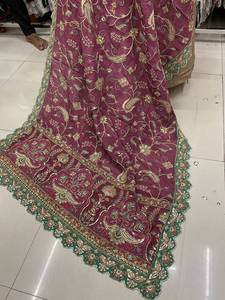Tela Bordada para Dupatta con Espejo, 100% Poliéster, Tejido para Chales con Borde Floral para Decoración de Prendas - Product Image 3