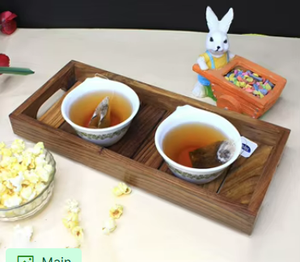 Plateau de service décoratif en bois de manguier artisanal de luxe, élégant plateau rectangulaire pour table basse avec mosaïque bleue et blanche en os. - Product Image 6