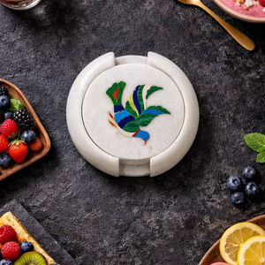 ชุดจานรองแก้วหินอ่อนหรูหราฝังหินประดับ ทำด้วยมือ จำนวน 6 ชิ้น พร้อมที่วาง - Product Image 1