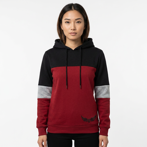 Sudadera con Capucha para Hombre, Diseño Color Block Rojo, Negro y Gris, Manga Larga, Informal, Tejida, para Otoño, Corte Regular, Transpirable - Product Image 5