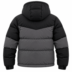 Chaqueta Acolchada Negra con Capucha para Hombre, Cierre de Cremallera, Diseño con Bloques de Color, Relleno de Poliéster, Corte Regular, para Invierno - Product Image 2