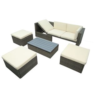 5 Piece Patio Furniture Set Adjustable Backrest <b>Wicker</b> Sofa with Ottomans and Lift Top <b>Coffee</b> <b>Table</b> for Garden Use - Product Image 3