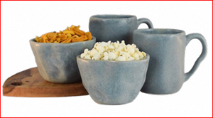 Tasses et bols en grès, Bol en porcelaine émaillée bleue, Bol de service en céramique, Tasse à collation créative émaillée pour la cuisine et la salle à manger - Product Image 3