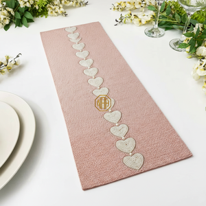 Ivory Beaded Modern Floral Embroidered <b>Table</b> <b>Runner</b> Shamrock Border Handmade Green Gold <b>Table</b> Linen Wholesale OEM ODM - Product Image 2
