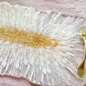 Plateau de service en résine de luxe de haute qualité plateaux de rangement personnalisés maison hôtel salle de bain service alimentaire Expo résine caractéristiques décoratives - Product Image 1