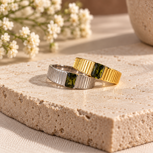 Stainless Steel Green Stone <b>Open</b> <b>Ring</b> Geometric Gold Plated Finger <b>Ring</b> for Women Party Gift - Product Image 1