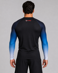 Fly Humble Rashguard à manches longues pour homme, dégradé noir-bleu, séchage rapide, respirant, polyester-coton, imprimé numérique, haut de sport - Product Image 4