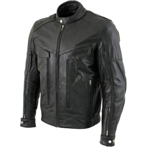 SAMROZ SPORTS Leather Men's <b>Racer</b> Style Collarless Premium Leather Motorcycle Biker Riders <b>Jackets</b> - Product Image 1