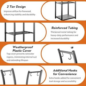 Modern Steel <b>Log</b> <b>Holder</b> with Hooks for Firewood Storage Rectangle Powder Coated Finish - Product Image 2