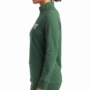 Sudadera Personalizada para Mujer, Cuello Alto, Cierre de Cremallera de un Cuarto, Mangas Largas, Corte Regular, Transpirable, Color Verde Sólido - Product Image 4
