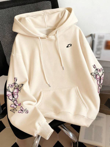 Sudaderas con Estampado de Mariposas para Mujer, al por Mayor, Mezcla de Algodón, Hombros Caídos, Logotipo Personalizado, Fabricante de Ropa - Product Image 3