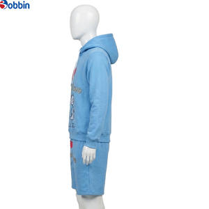 Conjunto de Sudadera con Capucha y Pantalones Cortos, 2 Piezas, Estilo Casual, Diseño de Corazón, Chándal Azul, Unisex, Tallas Grandes, Estampado de Dibujos Animados, Ecológico - Product Image 2