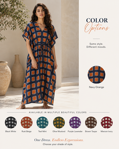 Vestido Maxi Boho con Cuello en V, Estampado Tie-Dye, Ajuste Moderno, Cintura Natural, Transpirable, Ecológico, Tejido 100% para Todas las Estaciones - Product Image 3