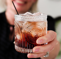 Verres à boire rétro de luxe transparents 10OZ à motif floral, verrerie vintage perlée texturée, pour eau et cocktails, pour fêtes et occasions spéciales