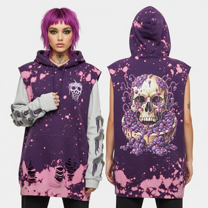 Haut sans manches personnalisé pour femme, effet délavé, avec imprimé graphique mosaïque crâne dentaire et broderie motif pince - Product Image 5