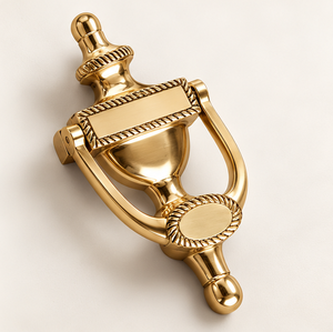 Polished <b>Gold</b> Tone Traditional Door Knocker with Rope Edge Detailing and <b>Ornamental</b> Frame for Classic Villa Entrances - Product Image 4