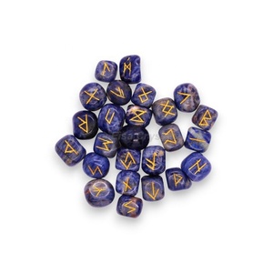 Sodalite Rune <b>Set</b> Natural Gemstone Runes Norse Oracle Collection Premium Wholesale Partner Handmade Rune <b>Set</b> Engraved Rune Stone - Product Image 1