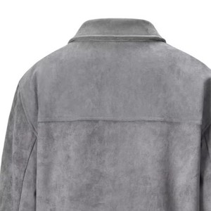 Men's Gray <b>Suede</b> <b>Leather</b> <b>Jacket</b> Workwear Style Turn-down Collar Zipper Closure Regular Fit Autumn Wear Pockets - Product Image 2