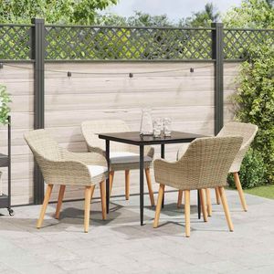 Juego de comedor de jardín de 5 piezas de ratán sintético beige con cojines - Product Image 1