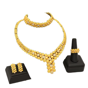 Gold Plated Wedding & Party Gift Jewelry <b>Set</b> for Women Bride Necklace <b>Bracelet</b> Earrings Ring Four-Piece <b>Set</b> - Product Image 1