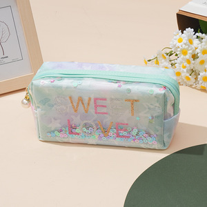 Sweet Love Embroidered Cosmetic Bag With Zipper Closure Portable <b>Makeup</b> <b>Case</b> Medium Size Lovely Style Textile Material - Product Image 3