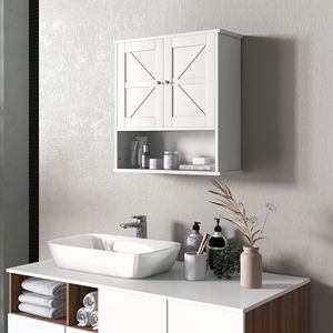 Armadietto Rustico Bianco Stile Fattoria con Ante Scorrevoli e Ripiano per Bagno - Product Image 2