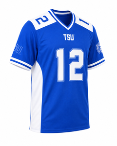 Camiseta de Fútbol TSU para Hombre, Azul y Blanca, Número 12, Cuello en V, Manga Corta, Absorbe la Humedad, Transpirable, Impresión por Transferencia de Calor, Nombre del Equipo Personalizado - Product Image 3