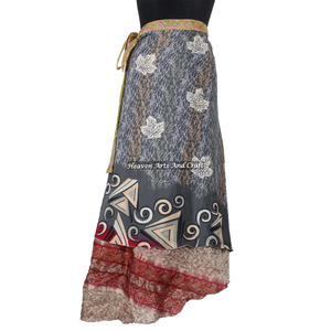 Indian Latest Design Print <b>Wrap</b> Around Maxi Skirt Reversible Sari Recycle Silk <b>Beach</b> Party Wear <b>Wrap</b> Around Skirt - Product Image 5