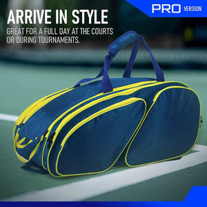 Mochila de Tenis Impermeable de Gran Capacidad, Bolsa Deportiva Azul Resistente con Detalles Amarillos y Almacenamiento con Múltiples Bolsillos - Product Image 6