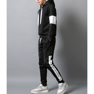 Men's White Hooded 2 1 Tracksuit Set Full Sleeve <b>Black</b> <b>Pants</b> Letter Print Breathable Casual Wear Winter Sporty Design 100% - Product Image 4