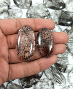 Vente en gros lot de cabochon en rutile noir naturel cristal de guérison quartz dos plat pierres précieuses semi-précieuses en vrac cristal de quartz noir - Product Image 2