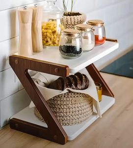 Wooden Z Shape 2-Tier Wall <b>Shelf</b> Storage <b>Rack</b> with White Panel Sustainable Modern Design for Bathroom Use - Product Image 2