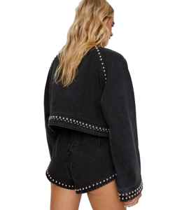 Chaqueta vaquera vintage para mujer, desgastada, con manchas, rasgada, con dobladillo deshilachado y agujeros, estilo crop - Product Image 4