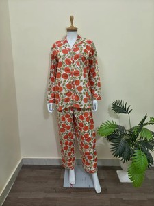 Conjunto de Pijama de Algodón, Conjunto Panamá con Estampado de Bloques, Ropa de Estar Estilo Boho con Bolsa - Product Image 3