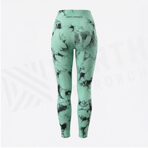 High Waist Full Length <b>Tie</b> <b>Dye</b> Yoga Leggings Green Black Print Spandex Polyester Four-Way Stretch Elastic Waist Women's - Product Image 2