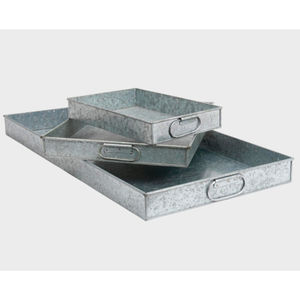 Ensemble de 3 plateaux rectangulaires en métal galvanisé, style rustique, pour servir, décoratifs, avec poignées, en solde - Product Image 2