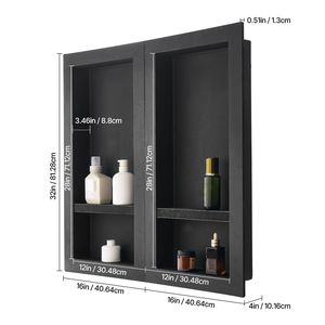 Étagère mobile moderne de 4 pouces d'épaisseur, niche de douche encastrée de 16 x 32 pouces avec mur encastré pour le rangement du savon et du shampoing, lot de 2 - Product Image 5