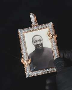 Pendentif photo personnalisé en argent 925 avec moissanite VVS taille brillant rond, style hip-hop, sertissage clos plaqué argent, unisexe, pour soirée - Product Image 1