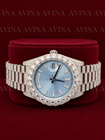 Montre de luxe pour homme sertie de diamants Moissanite, cadran bleu soleil, acier inoxydable, affichage de la date, style Hip Hop