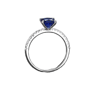 แหวนทองคำแท้ 10K 14K ประดับไพลินสีน้ำเงินทรงคุชชั่น พร้อมวงแหวนแบบ Pave สำหรับขอแต่งงาน แหวนเรียบหรู แหวนแฟชั่น - Product Image 4