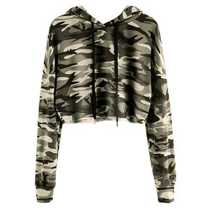 OEM Crop Tops pour filles Poids lourd 420 GSM Sweat à capuche pour femmes Sweat à capuche court surdimensionné imprimé bouffant personnalisé - Product Image 5