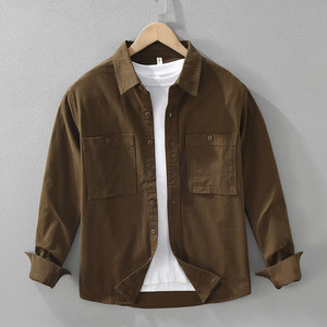Custom Logo <b>Men's</b> Cotton Overshirt Long Sleeve Button-Up Pocket Casual <b>Winter</b> <b>Shirt</b> - Product Image 2