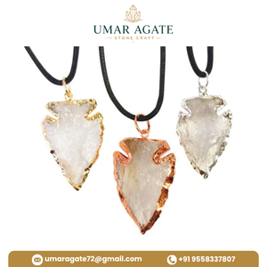 Collar Hecho a Mano con Colgante de Punta de Flecha de Cuarzo Transparente Chapado en Oro, Joyería de Piedras Preciosas de la India, Feng Shui - Product Image 3
