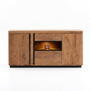 Midcentury Modern Solid Mango Wood <b>Sideboard</b> with Storage (3 Ft) LED Lighting Manish Art Handicrafts for Dining & Living Rooms - Product Image 1