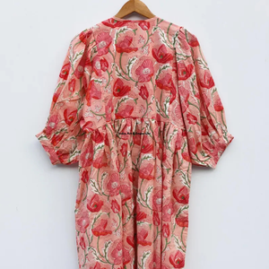Belle robe d'été en coton à fleurs imprimées à la main pour femmes, vêtements décontractés, manches 3/4, séchage rapide - Product Image 5