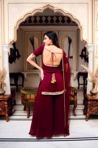 TENNECY New Designer Collection Heavy Faux Georgette Silk Real Mirror Work <b>Top</b>-Bottom Dupatta Set Fully Stitched Party - Product Image 3