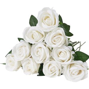 Fleurs artificielles en mousse blanche réalistes, 60 pièces en vrac, fausses roses pour bouquet de mariage DIY ou douche nuptiale, tiges artificielles blanches - Product Image 1