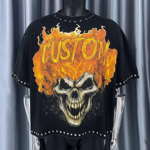 T-shirt personnalisé avec logo graphique, délavé à l'acide, pour homme, coupe oversize, grandes tailles, en coton épais, style vintage, technique de broderie - Product Image 3