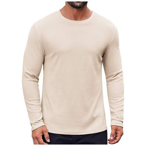 T-shirt décontracté pour homme, coupe ample, manches longues, col décontracté, 200 grammes, polyester/coton, anti-boulochage, idéal pour le sport et le travail - Product Image 1
